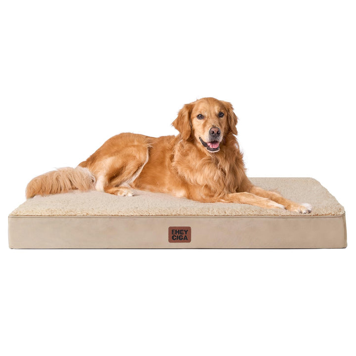 Orthopedic Dog Beds Crate Compatibility Large Mattress with Washable Removable Cover - Khaki - 91x68x9cm - Comfortable, Supportive, Durable