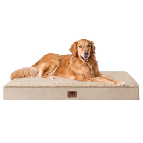 Orthopedic Dog Beds Crate Compatibility Large Mattress with Washable Removable Cover - Khaki - 91x68x9cm - Comfortable, Supportive, Durable