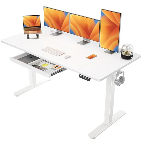Electric Standing Desk with Easy-Glide Drawer - Height Adjustable - White - 160 x 80 cm