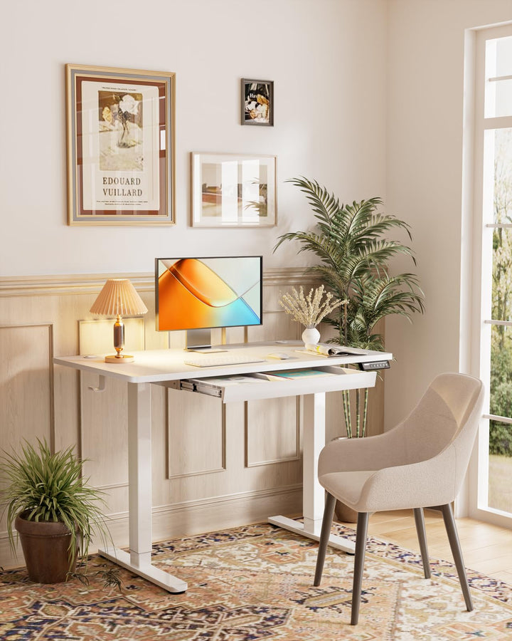 Electric Standing Desk with Easy-Glide Drawer - Height Adjustable - White - 160 x 80 cm