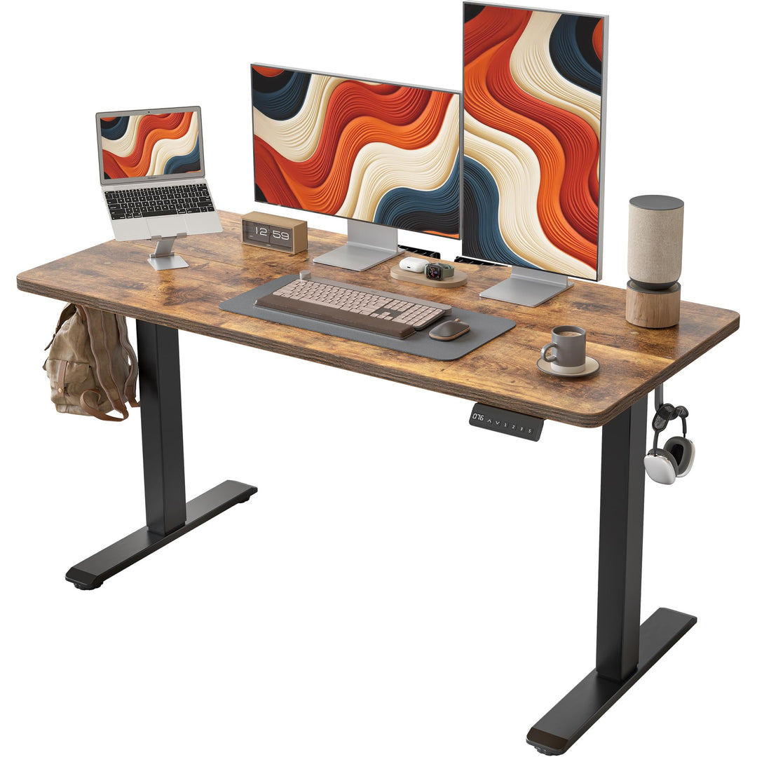 Height adjustable electric standing desk with vintage design
