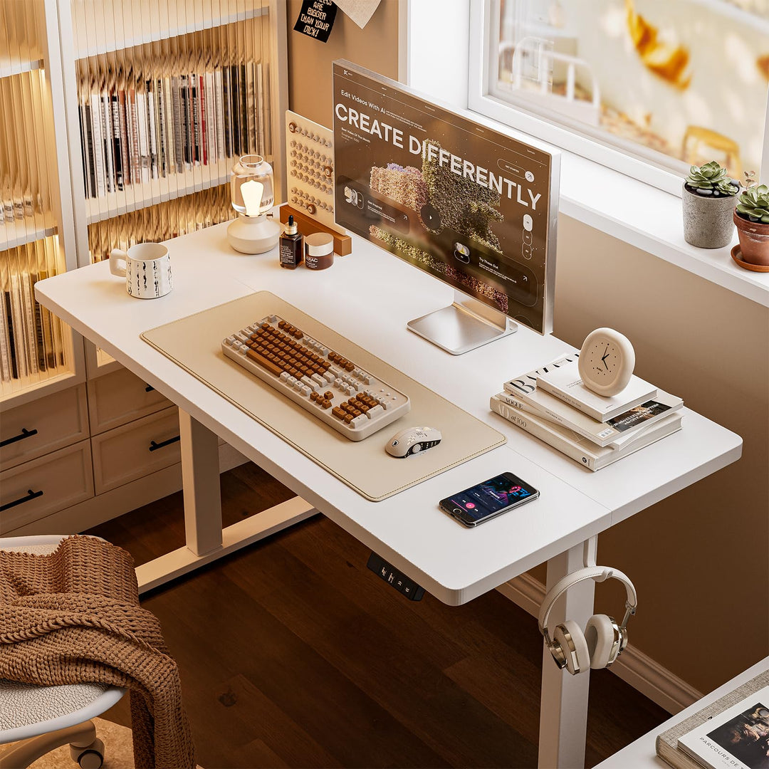 Height Adjustable Electric Standing Desk - Ergonomic White - 100 x 60 cm