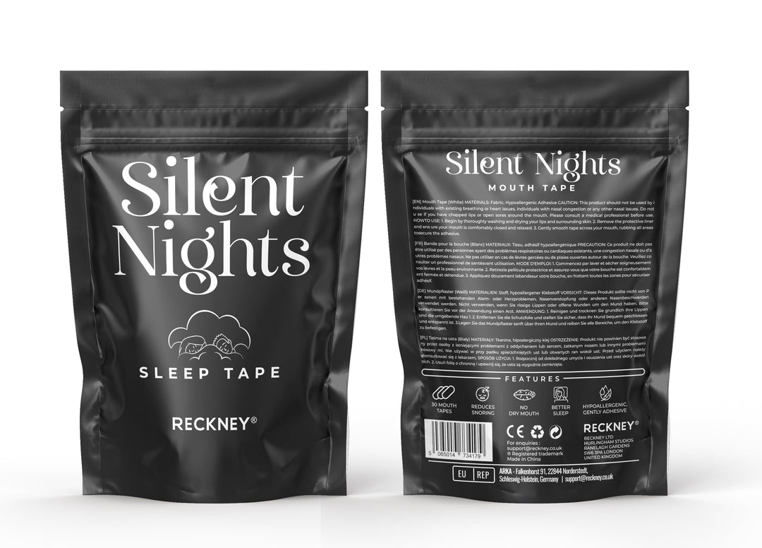 RECKNEY Mouth Tape - Hypoallergenic Sleep Strips - Soft Fabric - Black