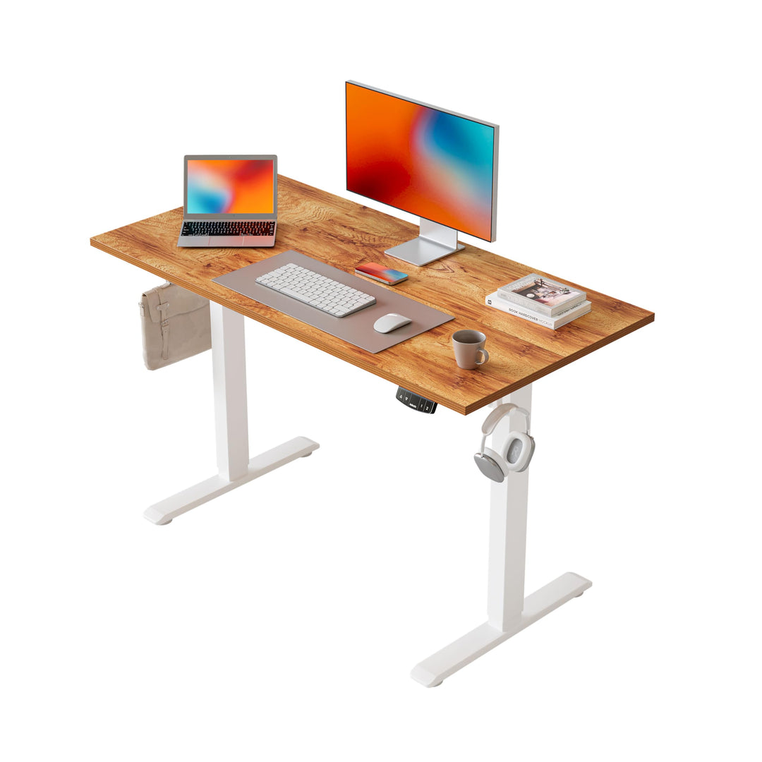 Agile Electric Standing Desk in light brown with height adjustment feature