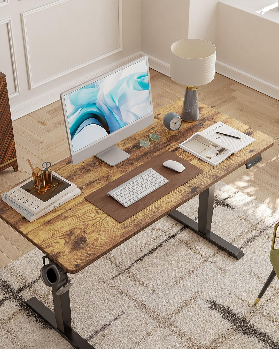 Ergonomic Electric Height Adjustable Desk - 100 x 60 cm - Rustic Wood Grain