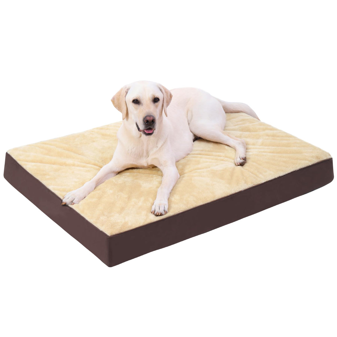Extra large orthopedic dog bed with waterproof removable cover in light tan