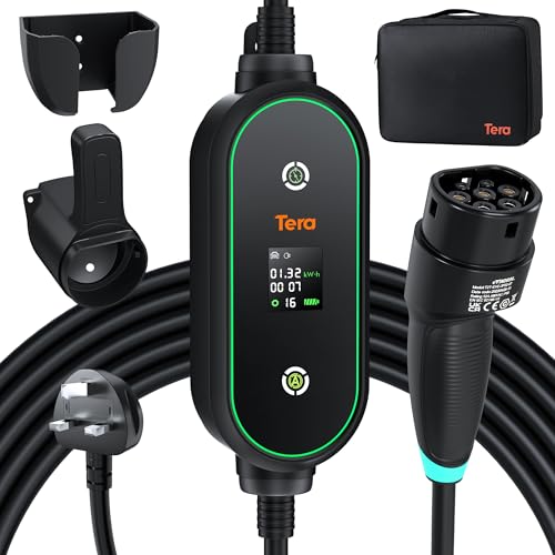 Tera Portable Electric Car Charger Type 2 - 3kW Adjustable 6M Cable