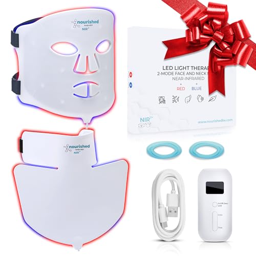 LED Face and Neck Mask - Near-Infrared & Blue Red Light Therapy, 228 LEDs