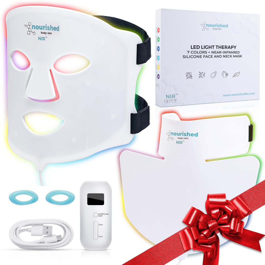 LED face neck mask with near-infrared and blue-red light therapy