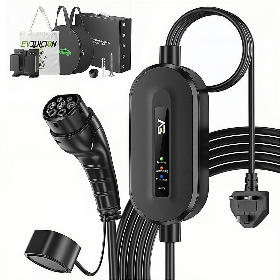 Electric car charger with type 2 to 3 pin plug and LED indicator