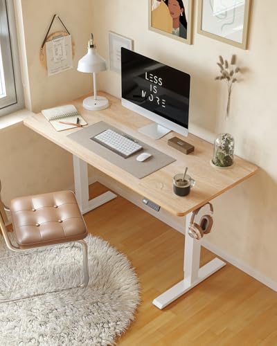 Fezibo Electric Standing Desk - Height Adjustable 100x60 cm - White Frame Oak Top