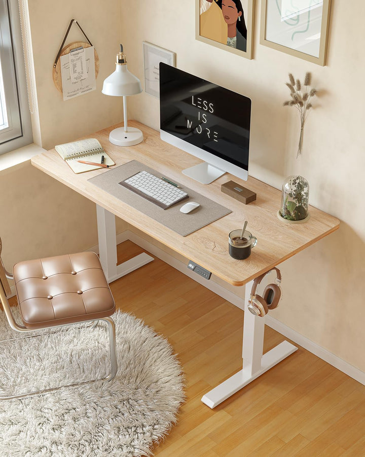 Fezibo Electric Standing Desk - Height Adjustable 100x60 cm - White Frame Oak Top