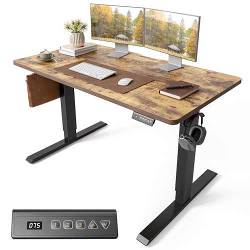 Electric Standing Desk - Height Adjustable - Rustic Brown - 120 x 60cm