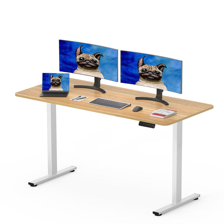 Electric standing desk with height adjustment and memory panel