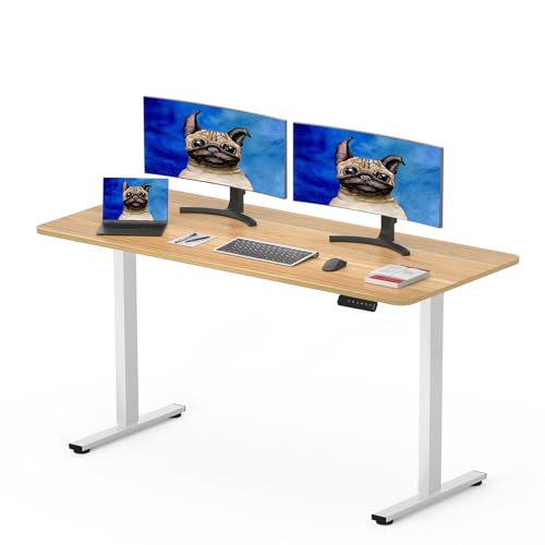 SANODESK Electric Standing Desk 120x60cm - Height Adjustable with Memory Panel - White Frame Maple Desktop