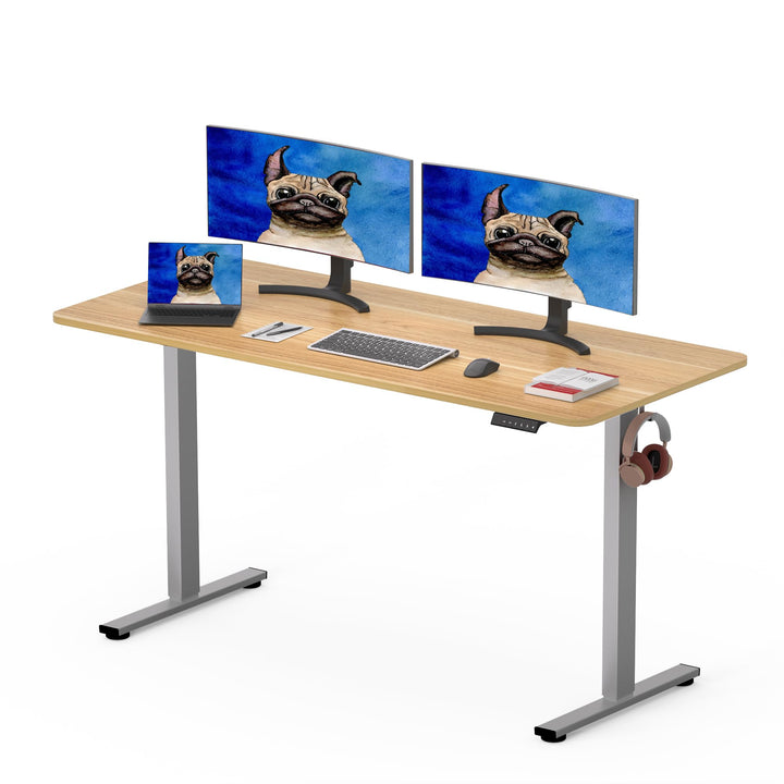 Electric standing desk 140x80cm with memory pre-sets and silver frame