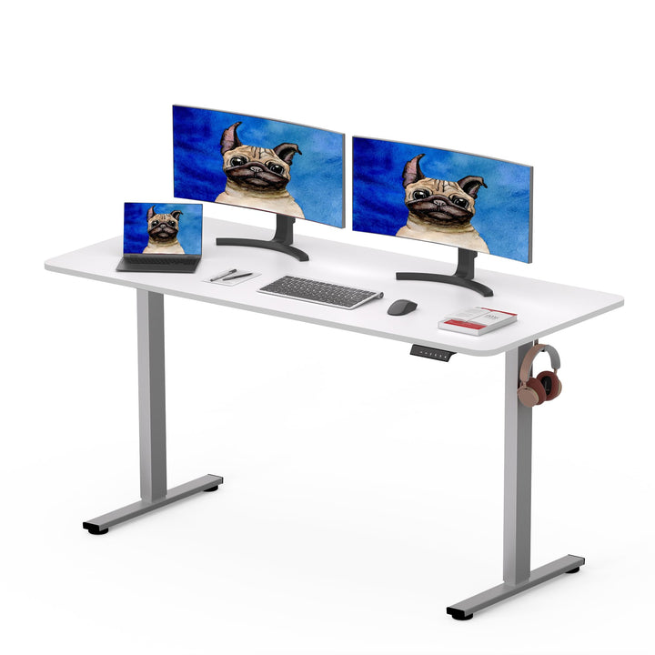 Electric standing desk with height adjustment and smart panel