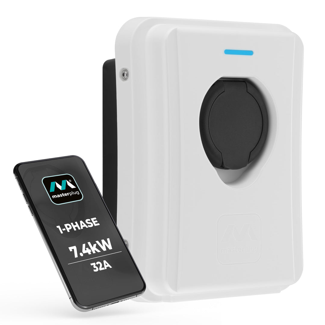 Smart EV Home Wall Charger with Wi-Fi and white design