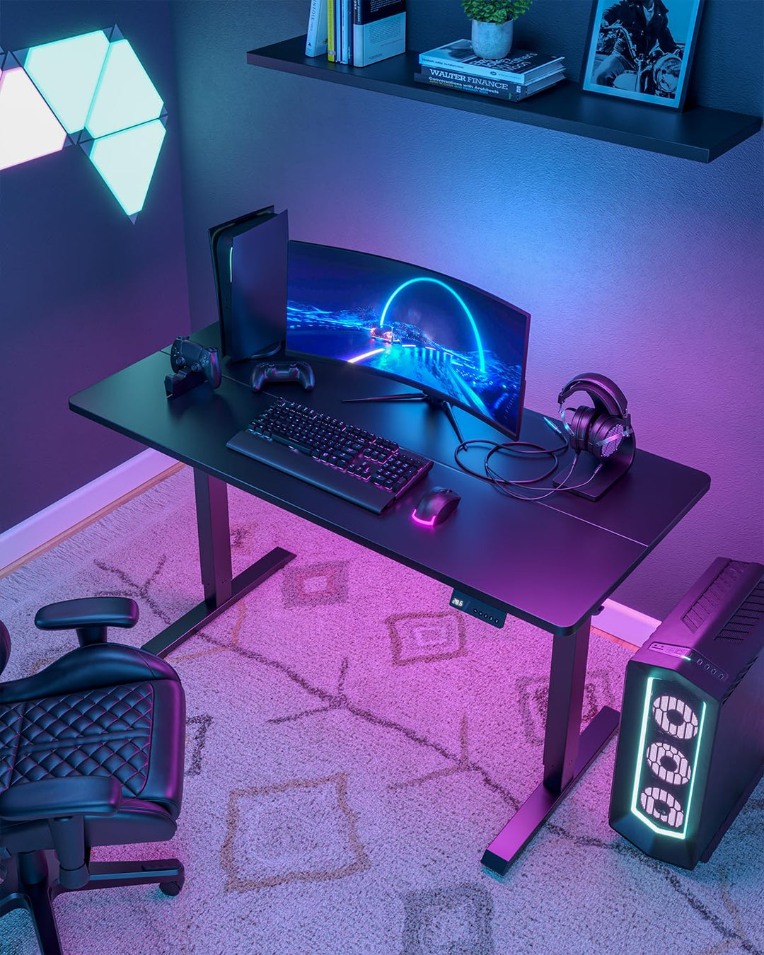 Fezibo Electric Standing Desk - Height Adjustable - 100 x 60 cm - Dark Black Frame/Top