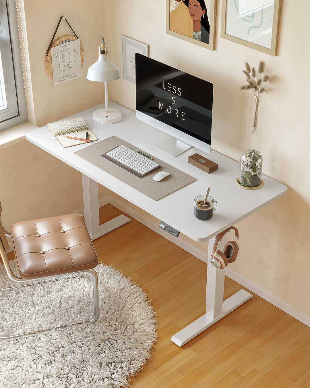 Electric Standing Desk - Height Adjustable 100 x 60 cm with Digital Display Panel - White Wood Grain