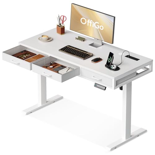 Offigo Electric Standing Desk with 3 Drawers - Height Adjustable - White