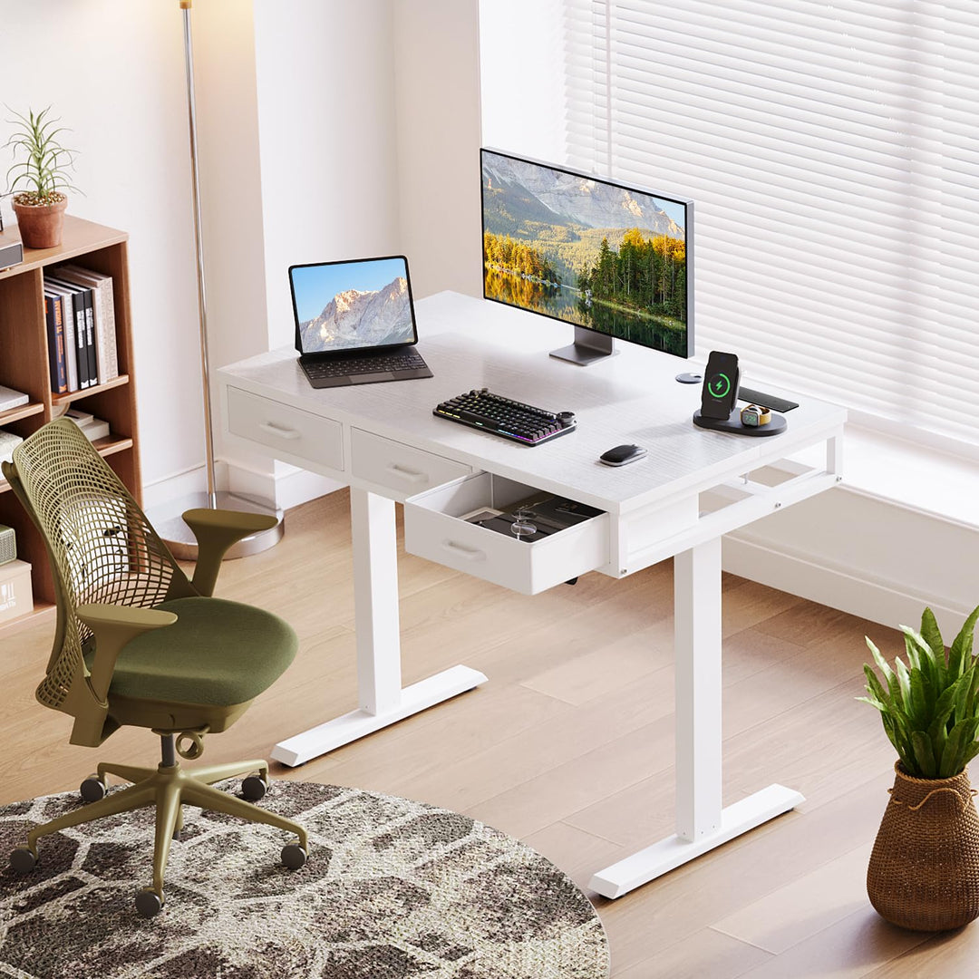 Offigo Electric Standing Desk with 3 Drawers - Height Adjustable - White