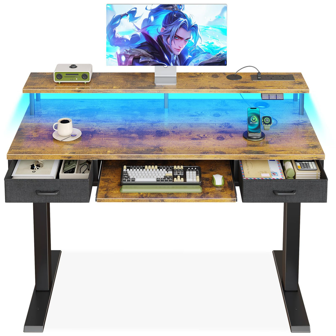 Adjustable electric standing desk with drawers and keyboard tray