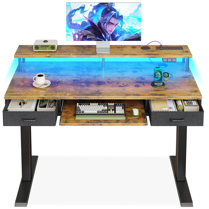 Adjustable electric standing desk with drawers and keyboard tray
