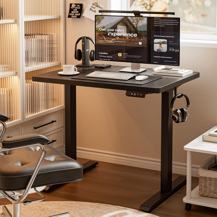 Height Adjustable Electric Standing Desk - 80 x 60 cm - Black - Two-Piece Desktop