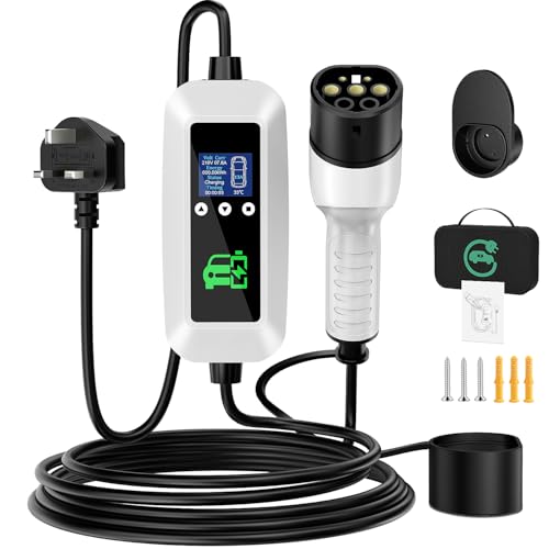 Type 2 to 3 Pin Plug Electric Vehicle Charger - 6M, 3KW, Adjustable Current