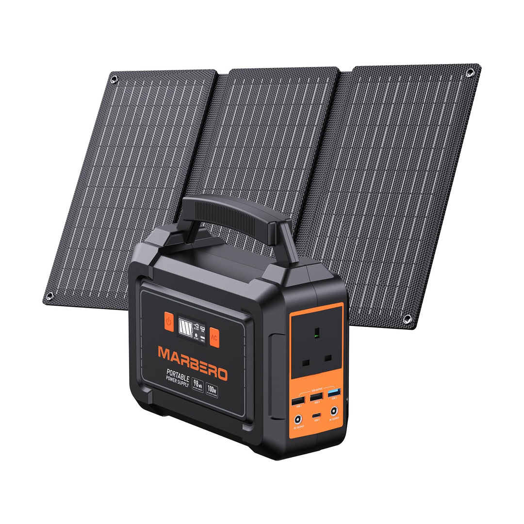 Portable power station with solar panel for outdoor use