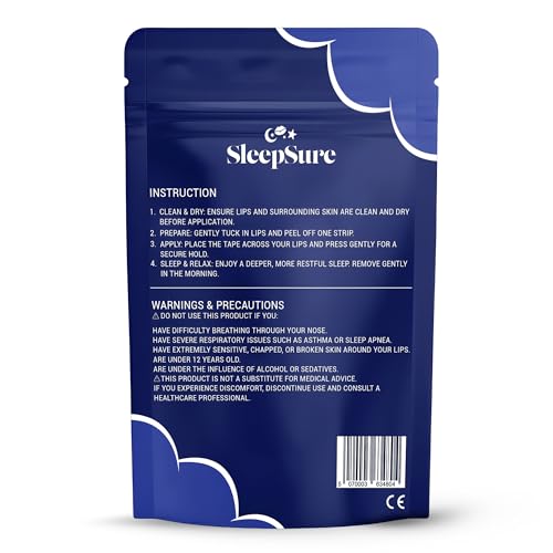 SleepSure Mouth Tape Strips - Gentle Adhesive, 30 Count