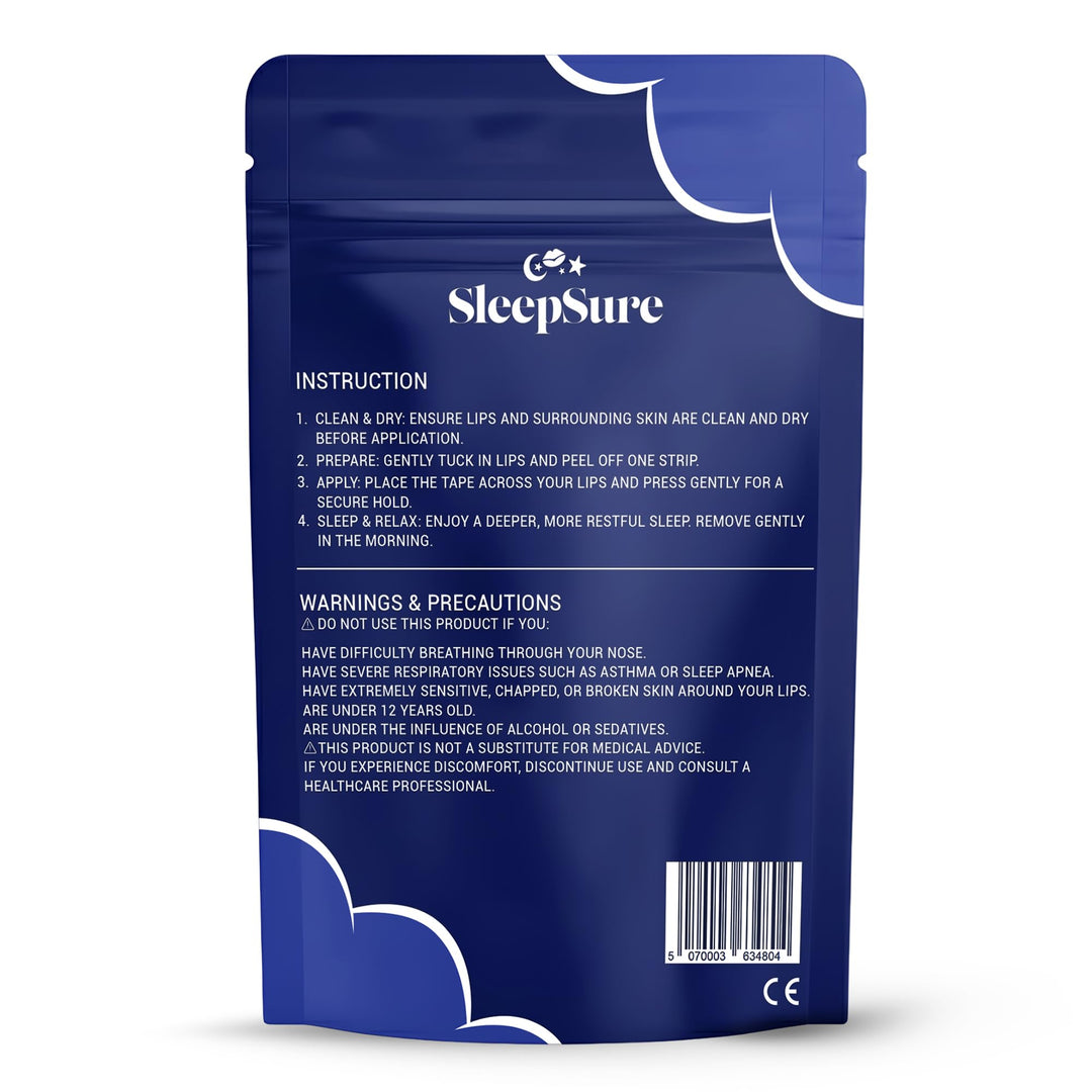 SleepSure Mouth Tape Strips - Gentle Adhesive, 30 Count
