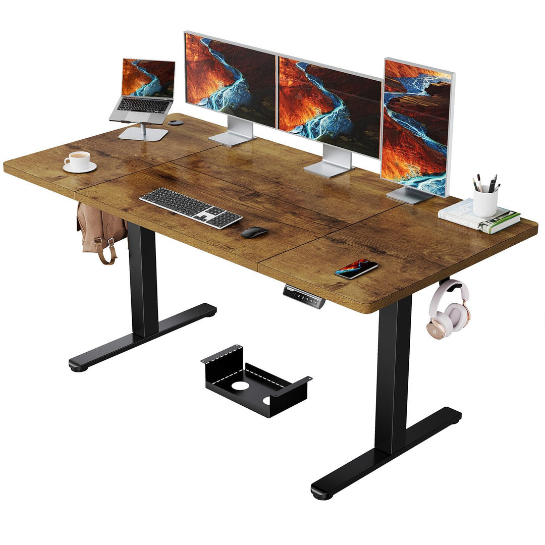 Electric standing desk with ergonomic design and metal frame