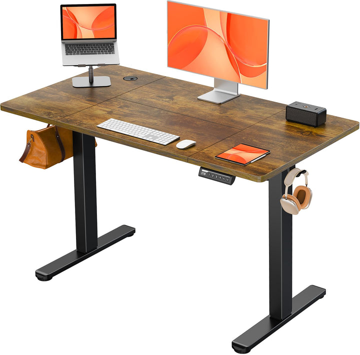 Electric standing desk with height adjustable feature and smart panel