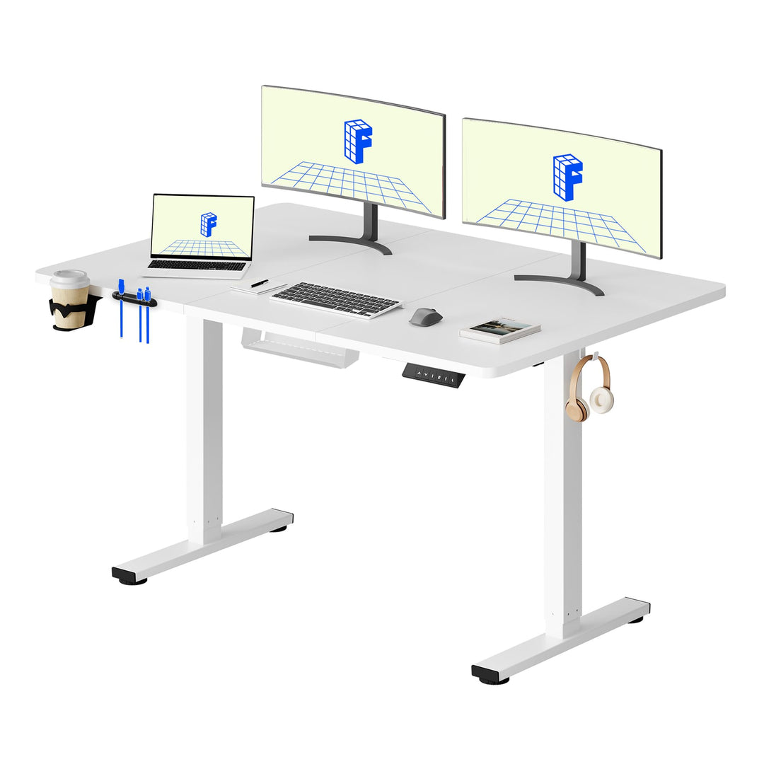 Electric sit stand desk in white with memory panel