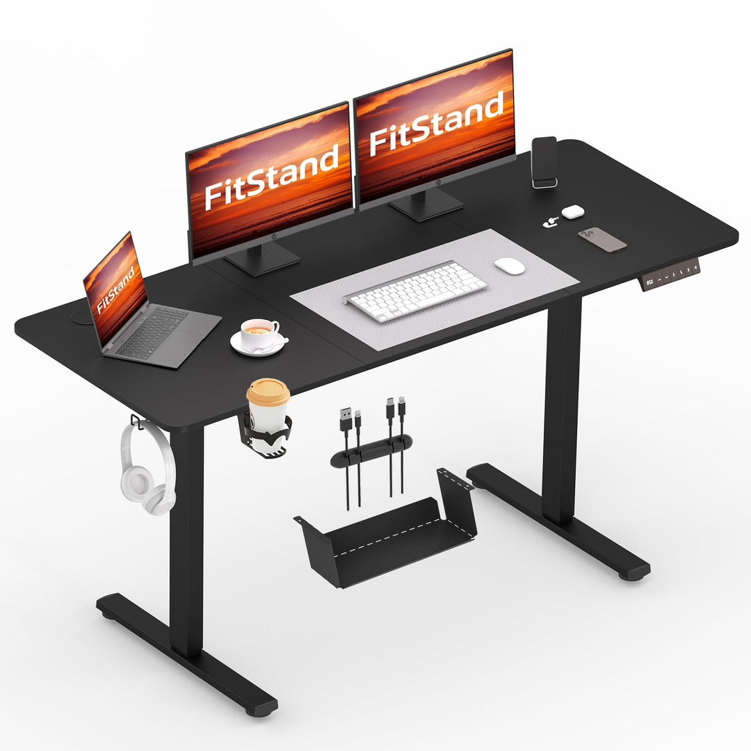 Electric height adjustable standing desk in black with memory function