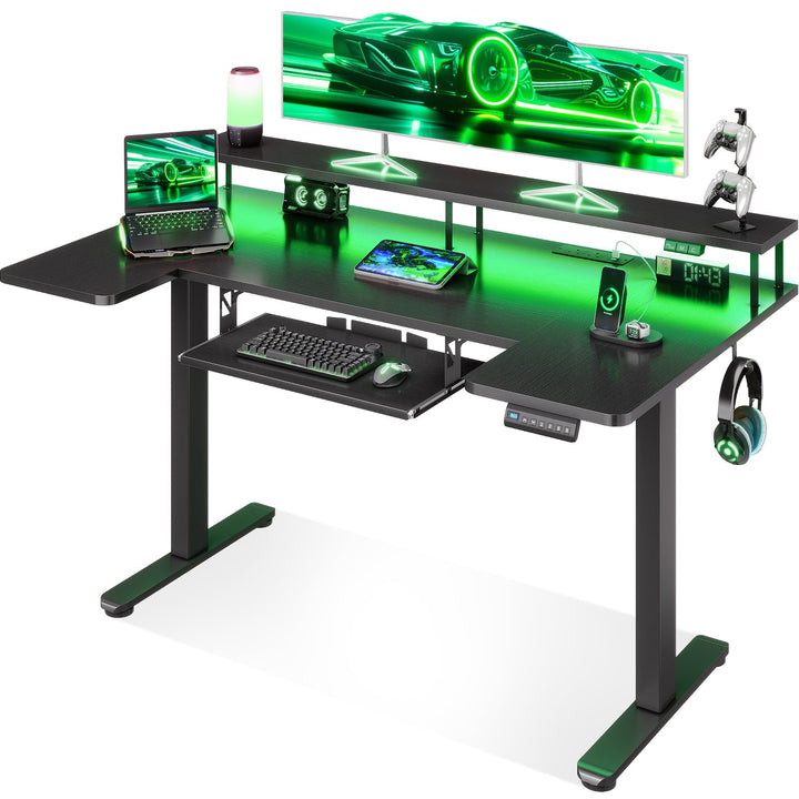 U-shaped electric height adjustable standing desk with LED light