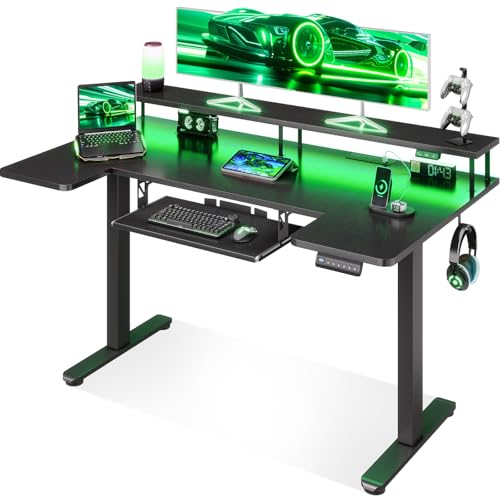 Electric Height Adjustable Standing Desk - U-Shaped - 140cm - Black - LED Light