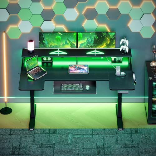 Electric Height Adjustable Standing Desk - U-Shaped - 140cm - Black - LED Light