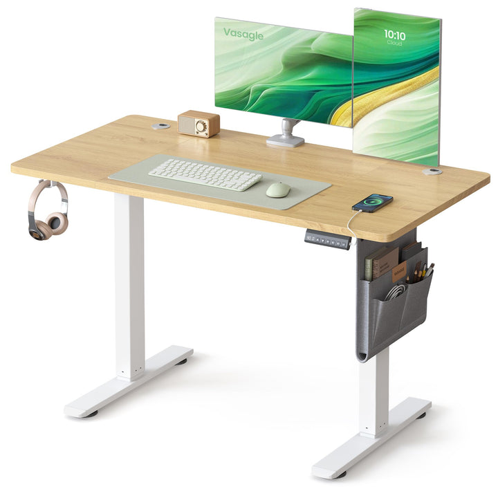 Electric adjustable standing desk in oak with USB-C port