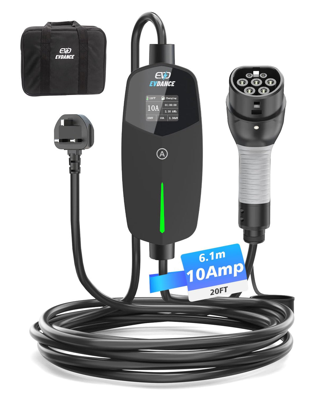 Portable electric car charger with Type 2 connector and adjustable current