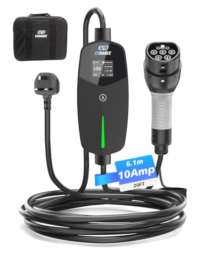 Portable Electric Car Charger - Type 2 Charging Cable - 20ft - Black