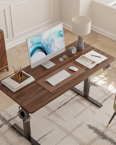 Electric Height Adjustable Standing Desk - Ergonomic Home Office Table - Black Walnut Wood Grain - 60x100cm