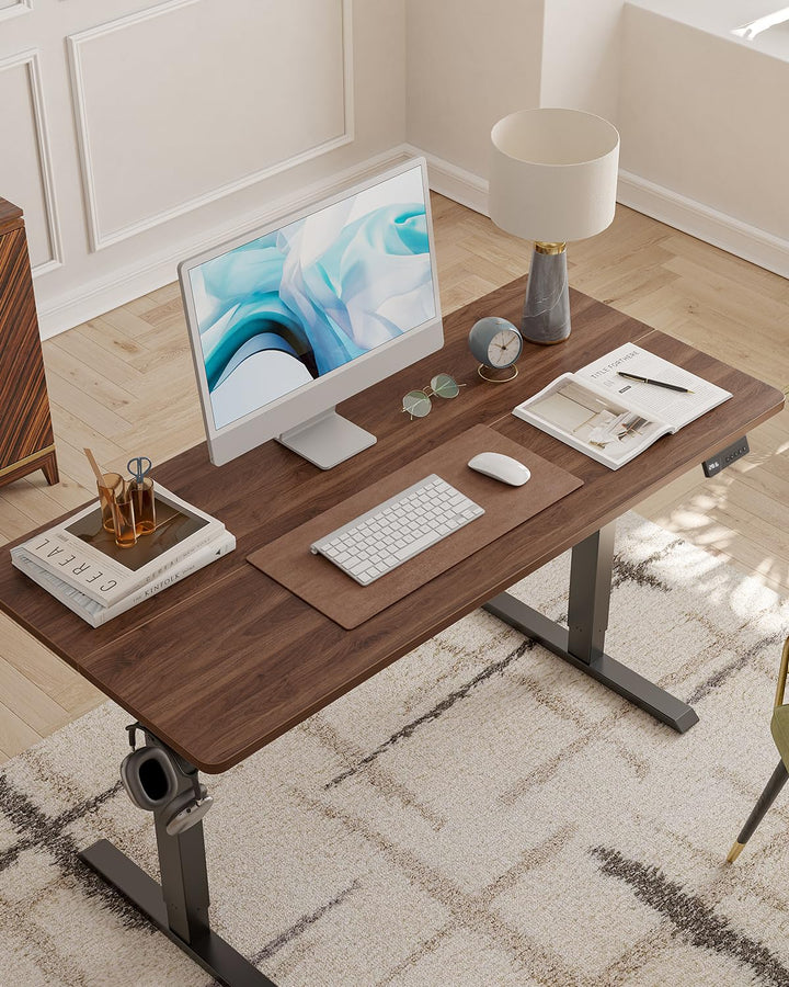 Electric Height Adjustable Standing Desk - Ergonomic Home Office Table - Black Walnut Wood Grain - 60x100cm