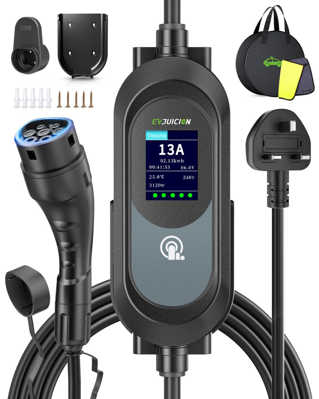 Electric car charger with 15M cable and 3.5kW capacity