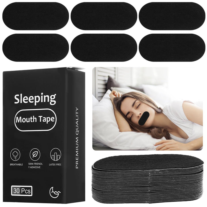 Mouth tape for sleeping with hypoallergenic adhesive, black