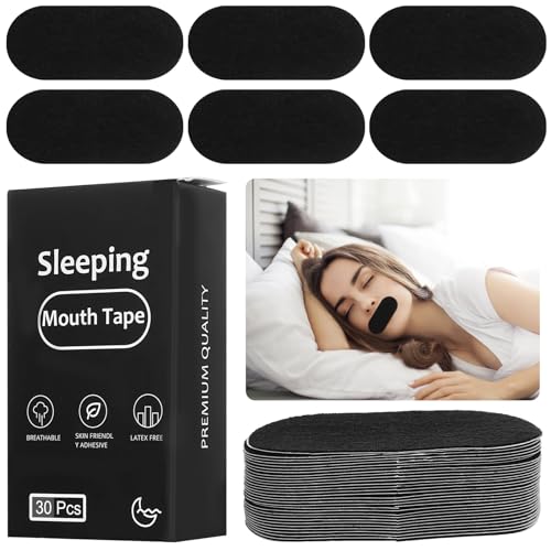 Mouth Tape for Sleeping - 30 Pcs Hypoallergenic Adhesive, Black