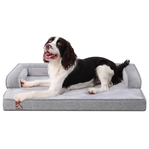 Orthopedic Dog Bed - Large Grey Sofa Bed with U-Shape Bolster