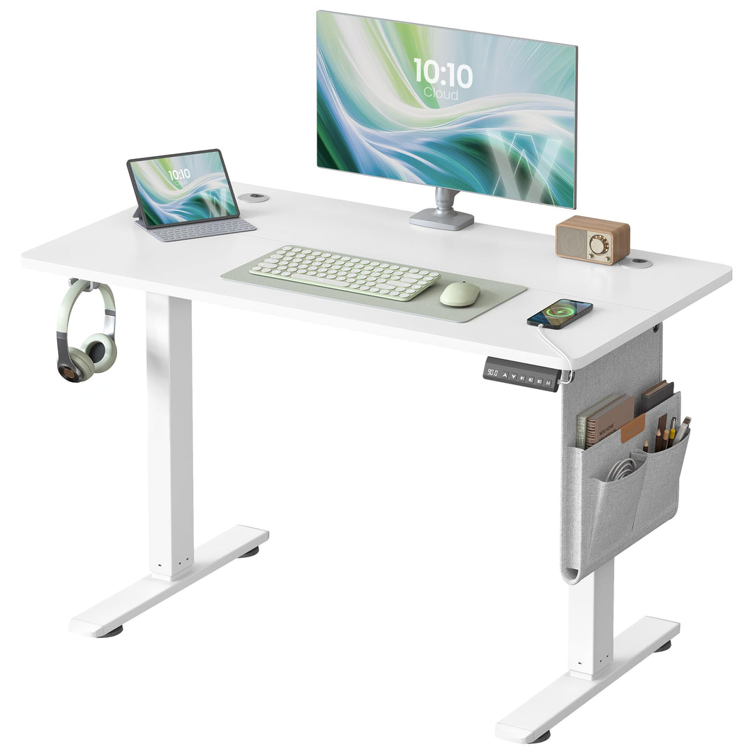 Electric standing desk with height adjustment and spliced tabletop